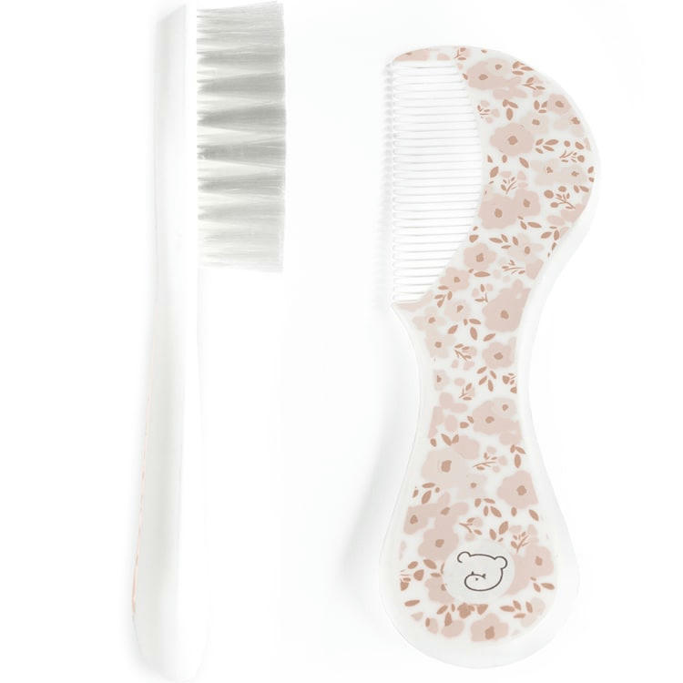 - Brosse et peigne fleurs rose