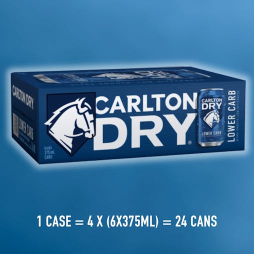 Carlton Dry, Low Carb & Full Strength Beer, Crisp & Refreshing Finish, Classic Australian Lager, 4.5% ABV, 375mL (Case of 24 Cans)
