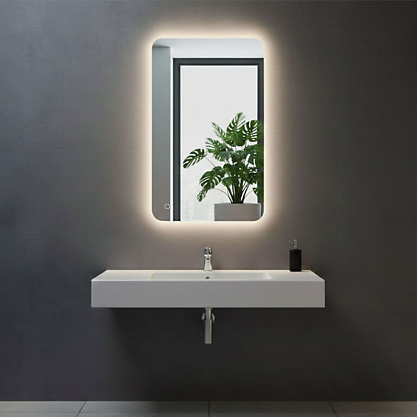Miroir à bord poli 70x80 cm avec coins arrondis et rétroéclairage périmétrique avec interrupteur tactile