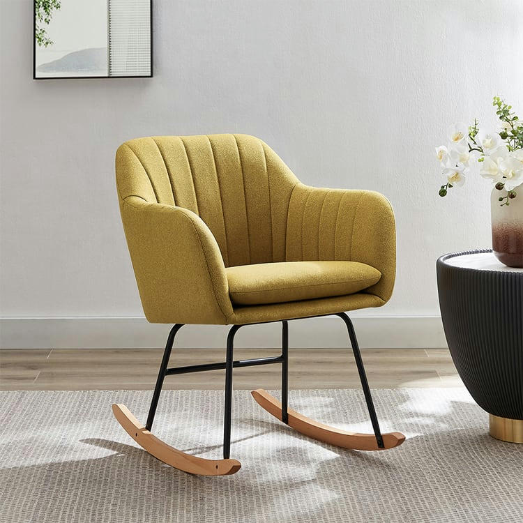 ELSA - Fauteuil  tissu moutarde rocking chair