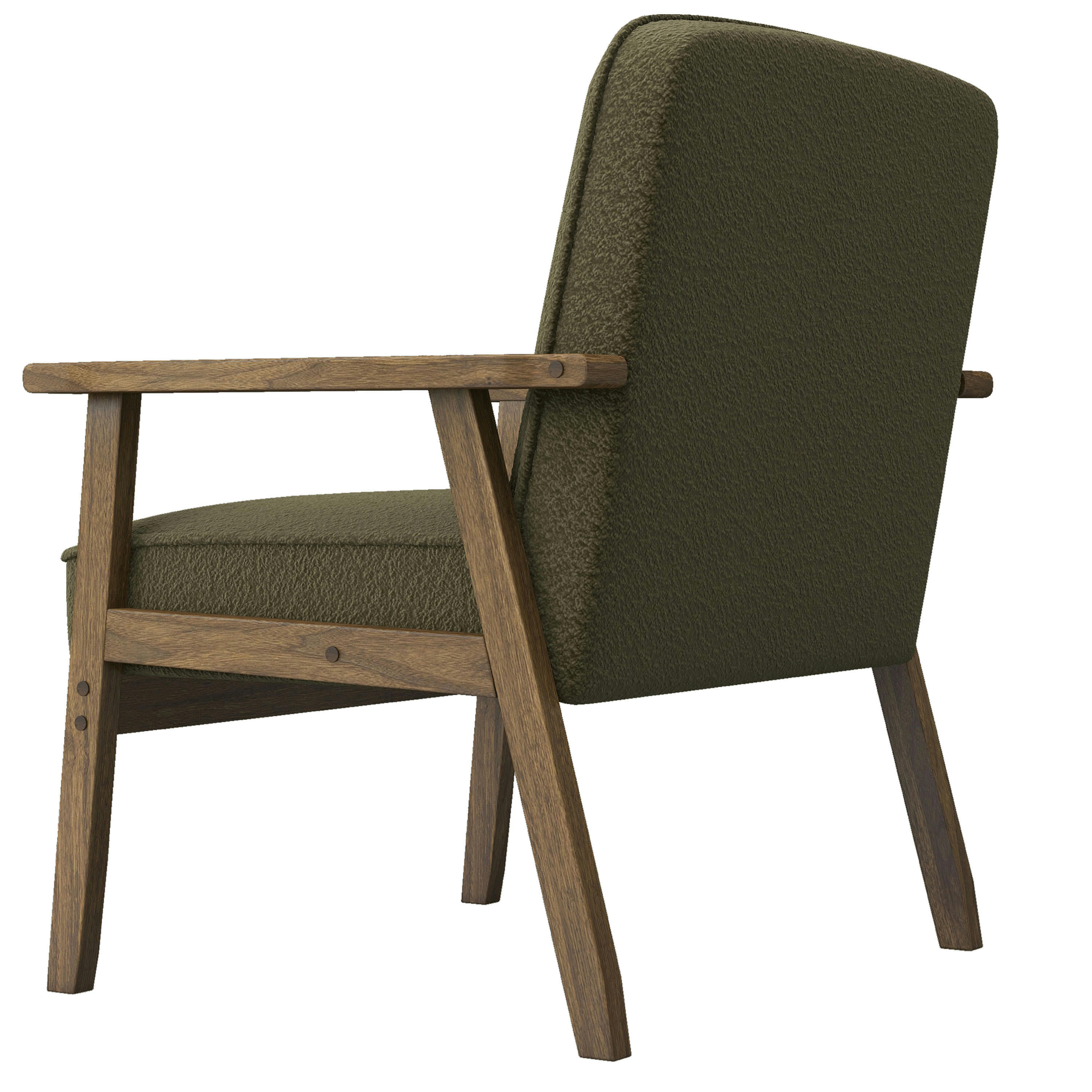 DOUGLAS - Fauteuil bouclette Army et pieds hévéa finition noyer