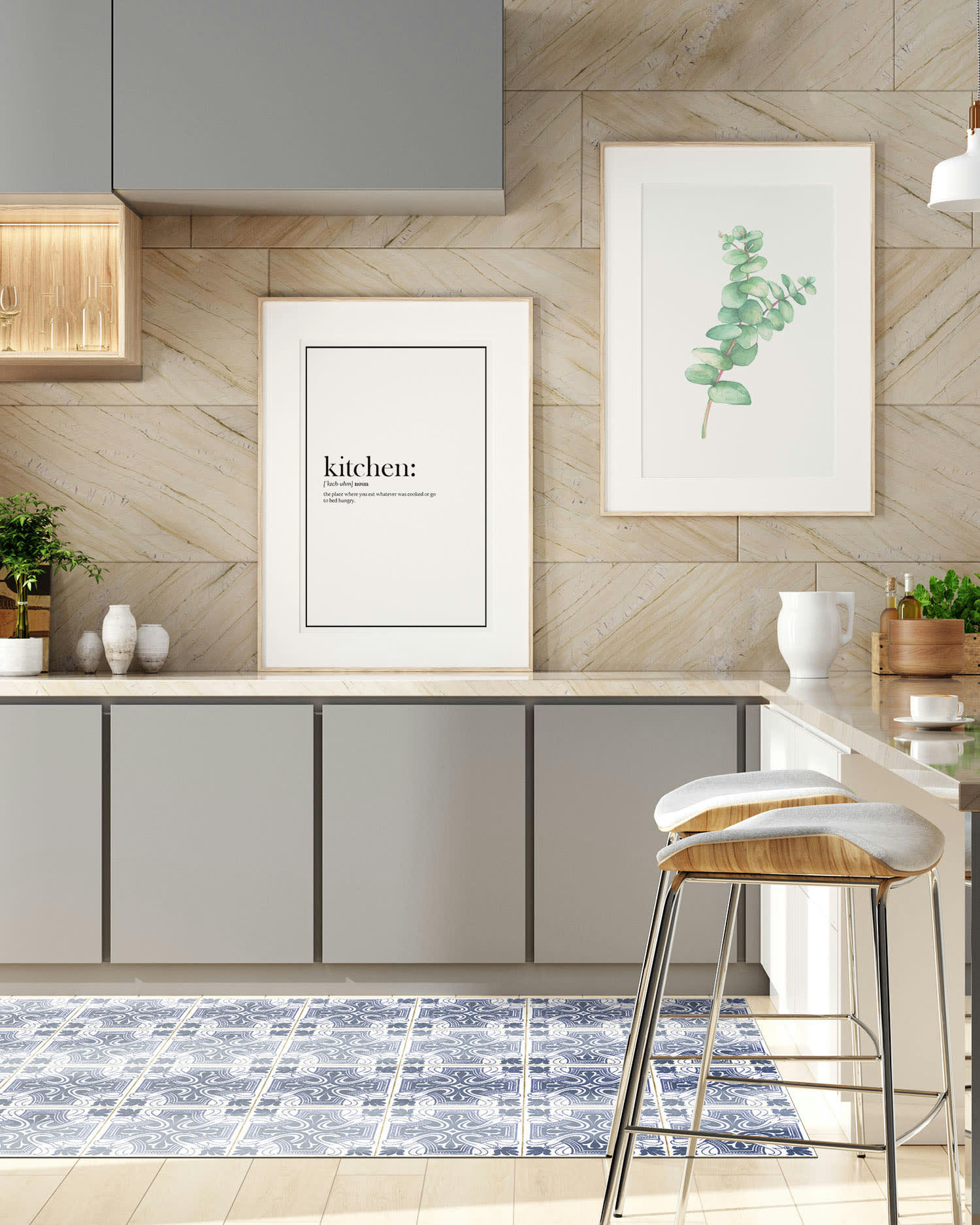 ALFOMBRAS AZULEJOS - Tapis vinyle carreaux ciments salamanque bleu 300x200cm