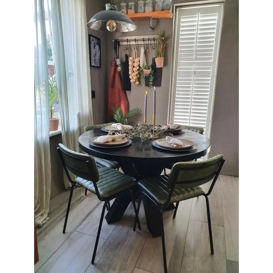 Mangohoutonline - Eettafel Madison Black &Oslash; 150 Rond - Zwart - Mahom