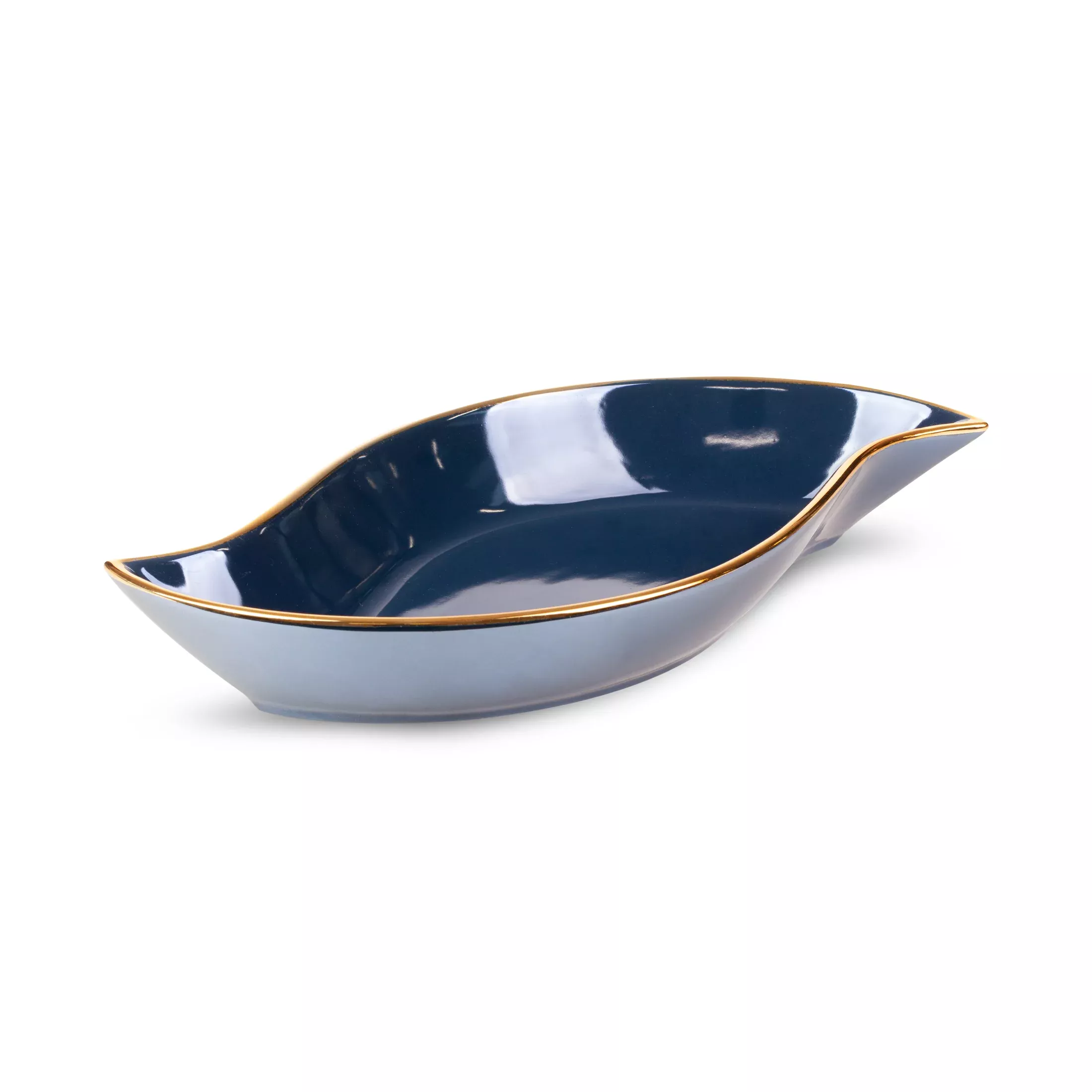 Patera ceramiczna dekoracyjna granatowa o lśniącej powierzchni ze złotym detalem 31x17x5 cm AMORA