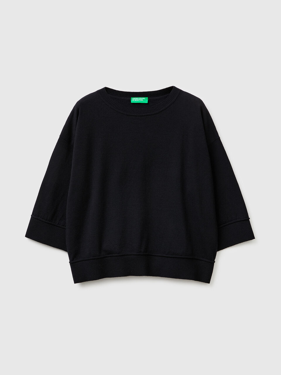 Crew neck sweater in cotton and wool