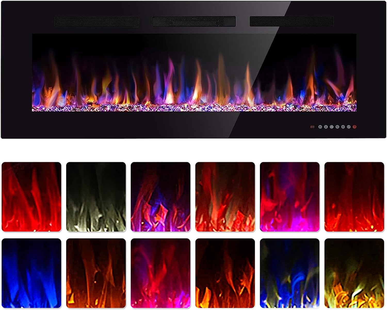 60 Electric Fireplace in-Wall Recessed and Wall Mounted 1500W Fireplace Heater and Linear Fireplace with Timer/Multicolor Flames/Touch Screen/Remote Control