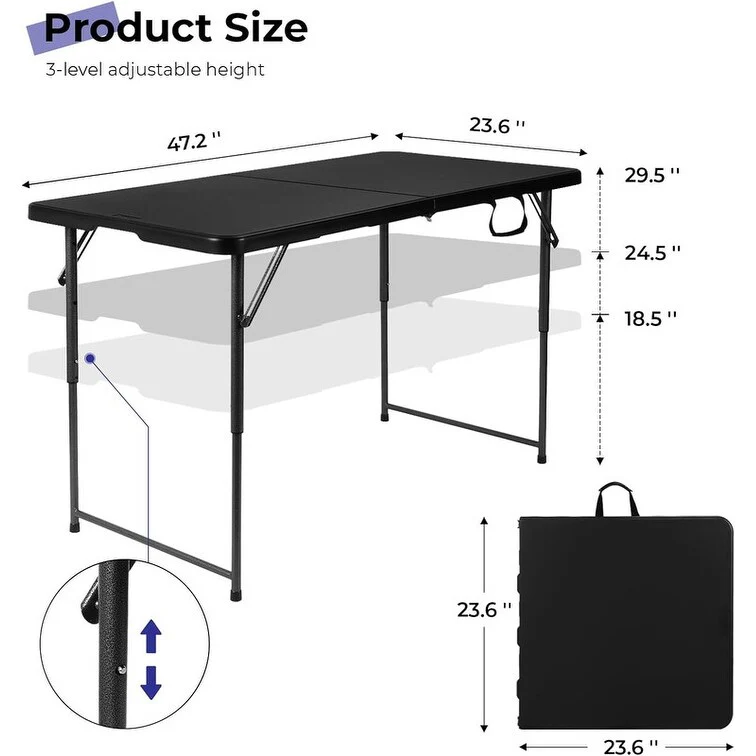 4 Foot Portable Heavy Duty Plastic Fold-in-Half Utility Table