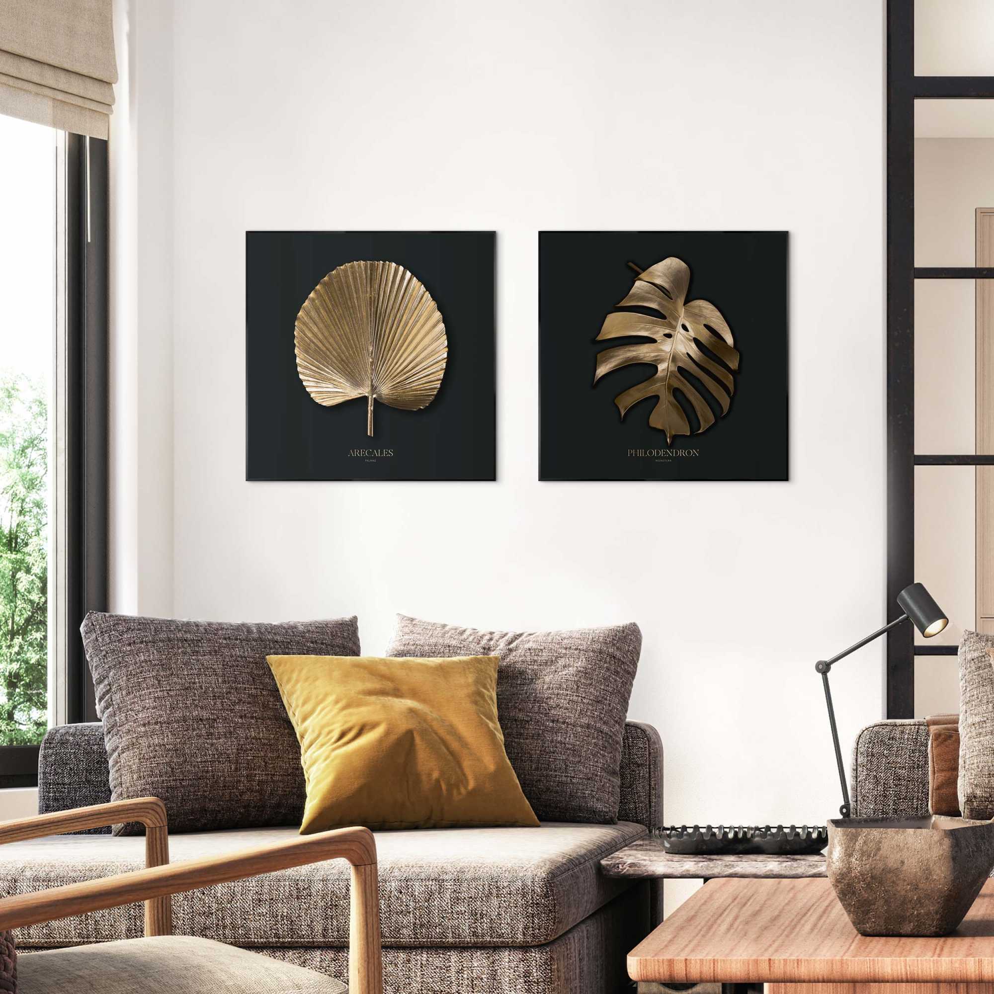 Reinders - Golden Leaves - Schilderijen set 2x 50x50cm Zwart