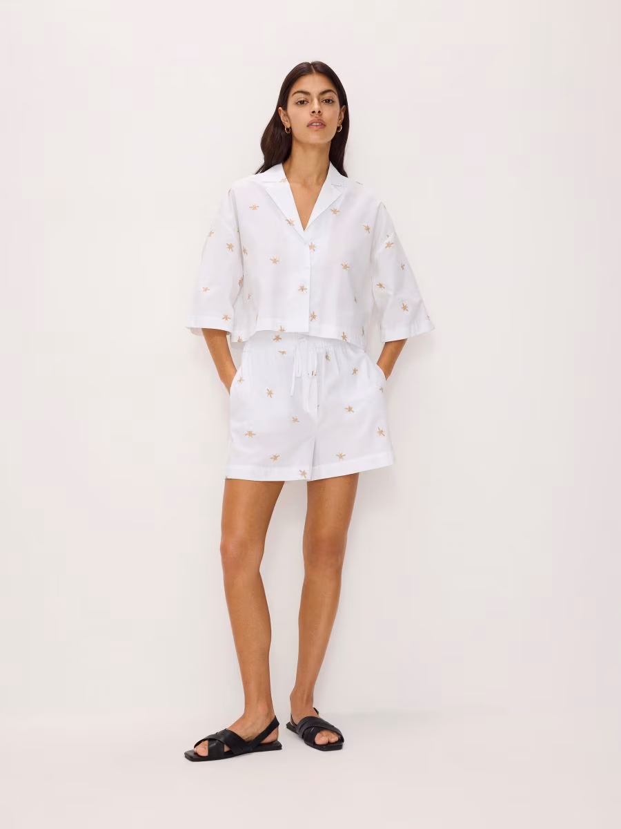 Cropped Cotton Shirt With Embroidery Detailing