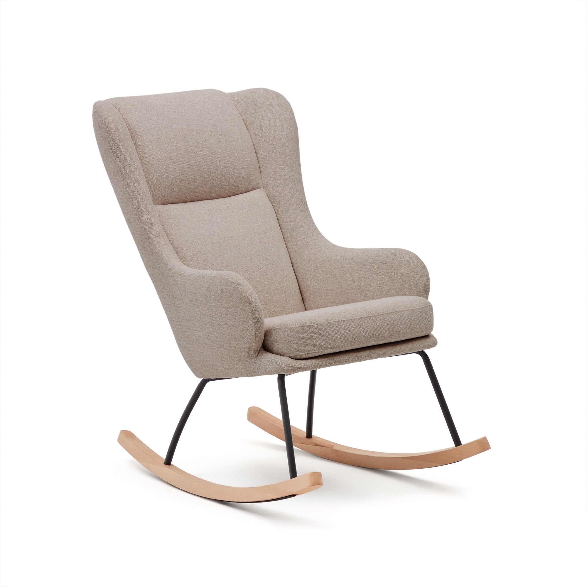 Kave Home - Maustin-schommelstoel in beige chenille en zwart frame van