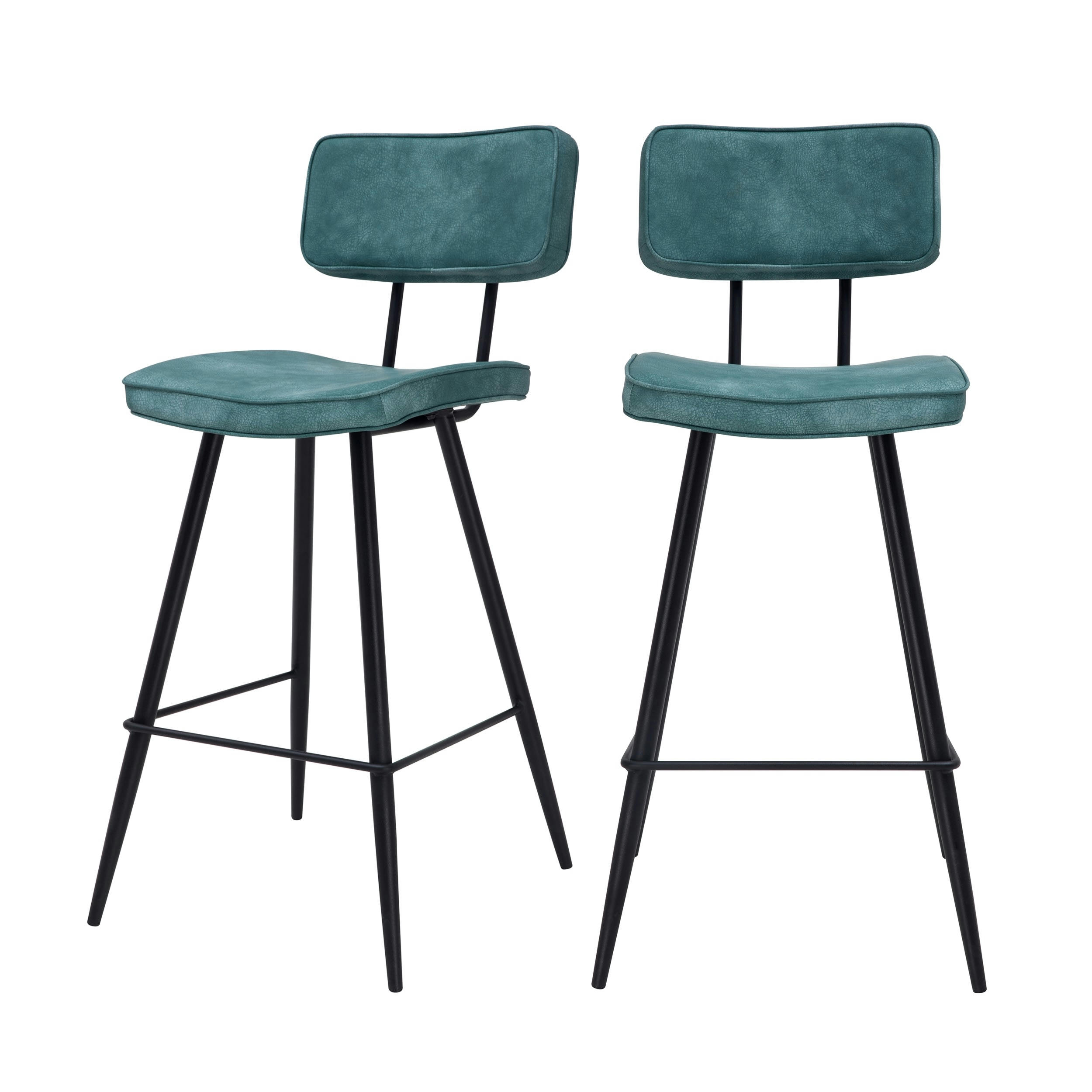 TEXAS - Chaise de bar mi-hauteur 66 cm en cuir synthétique bleu (x2)