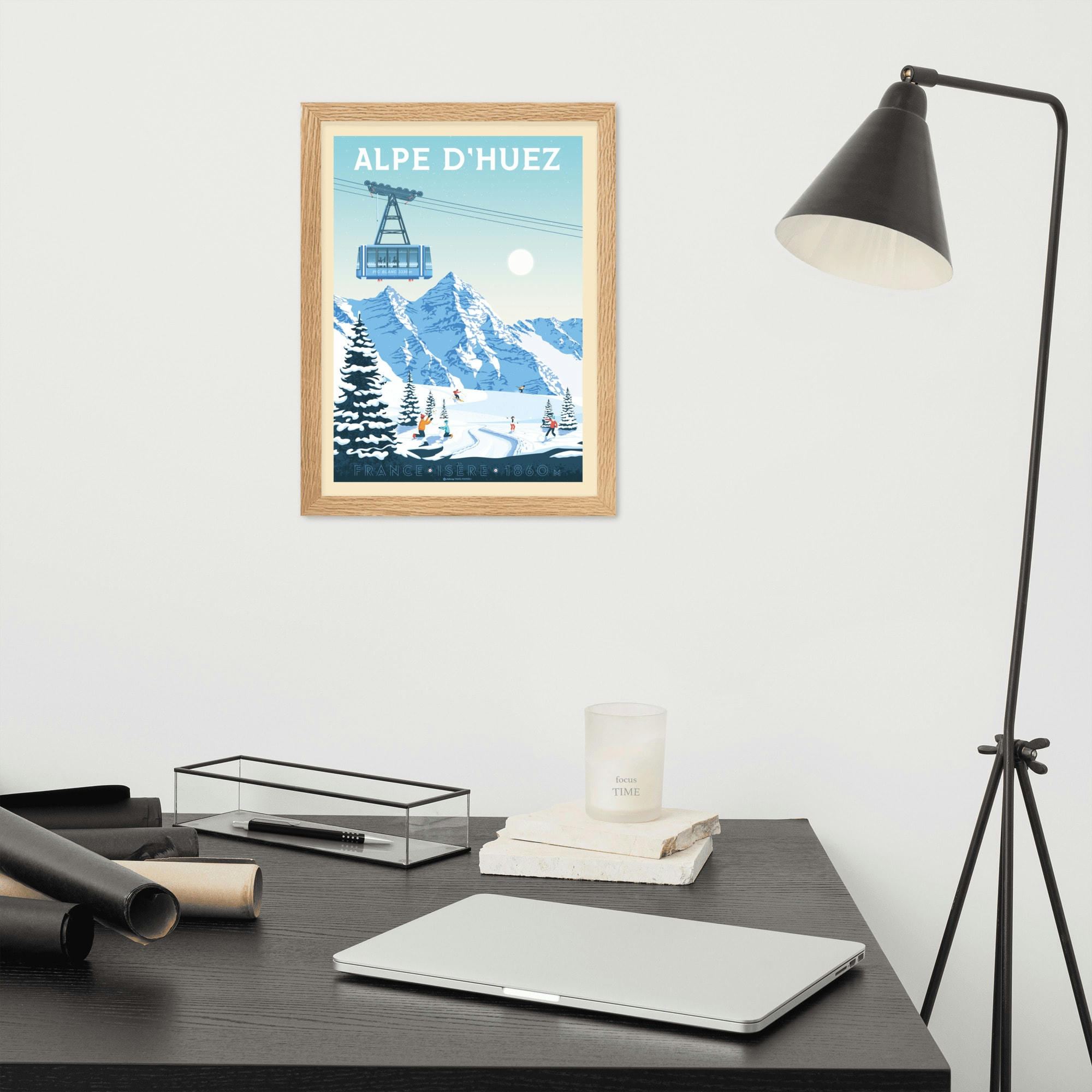 - Affiche Alpe d'Huez France avec Cadre (Bois) 21x29,7 cm
