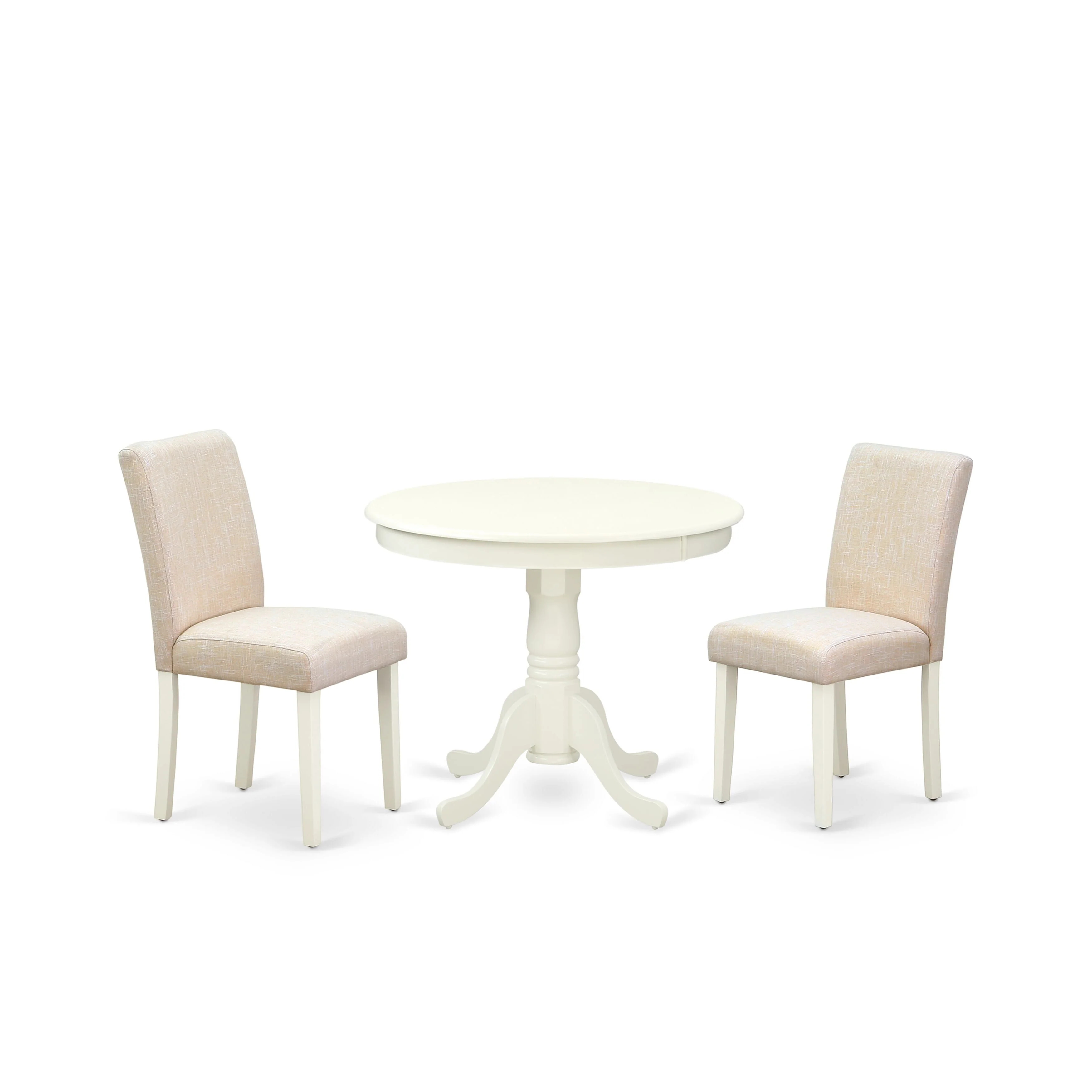 East West Furniture Dining Table Set- A Round Kitchen Table and Light Beige Linen Fabric Chairs, Linen White (Pieces Options)