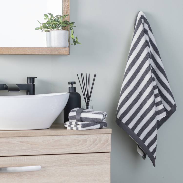 Habitat Grey Stripe Hand Towel