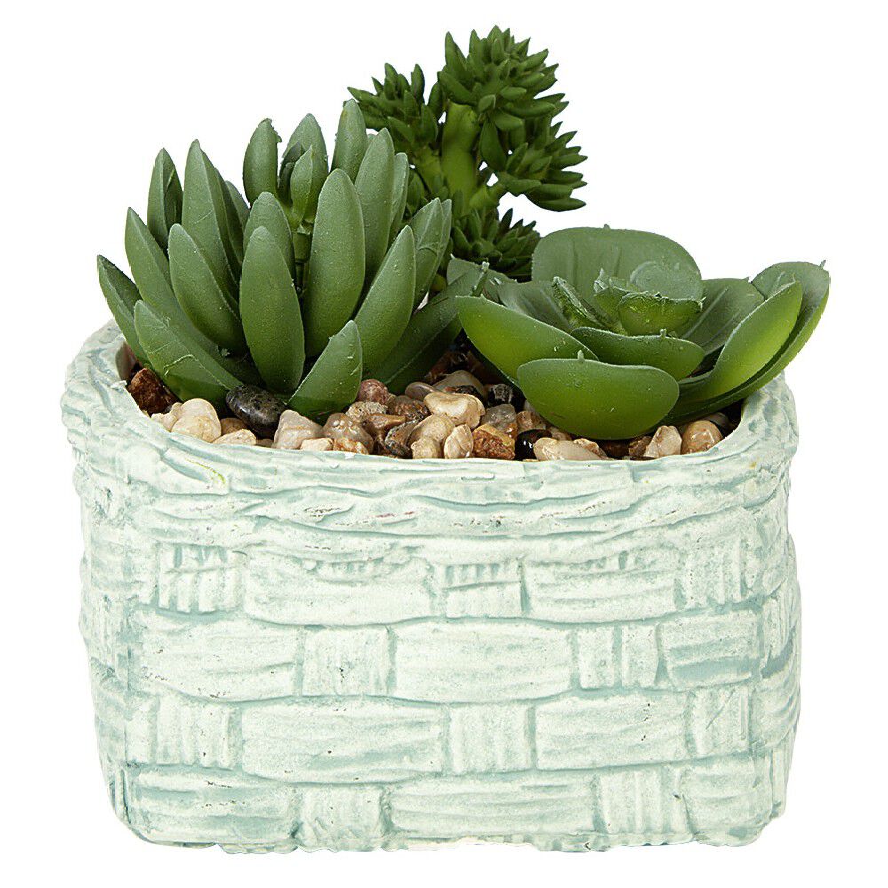 Plante grasse artificielle pot céramique style panier effet pierre