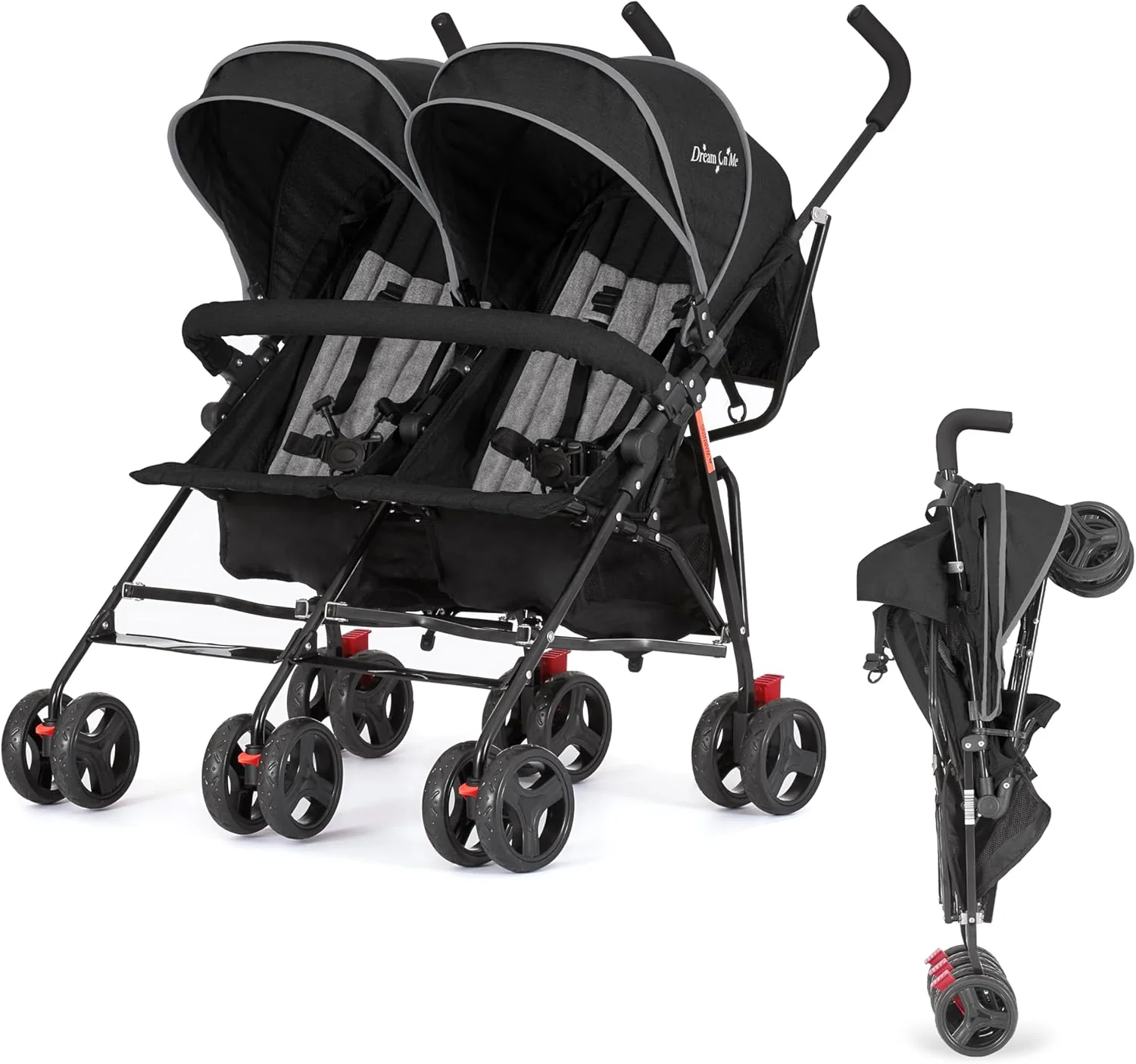 Twin Umbrella Stroller in Black, Lightweight Double Stroller for Infant  Toddler, Compact Easy Fold, Large Storage Basket, Large and Adjustable Canopy(Black)