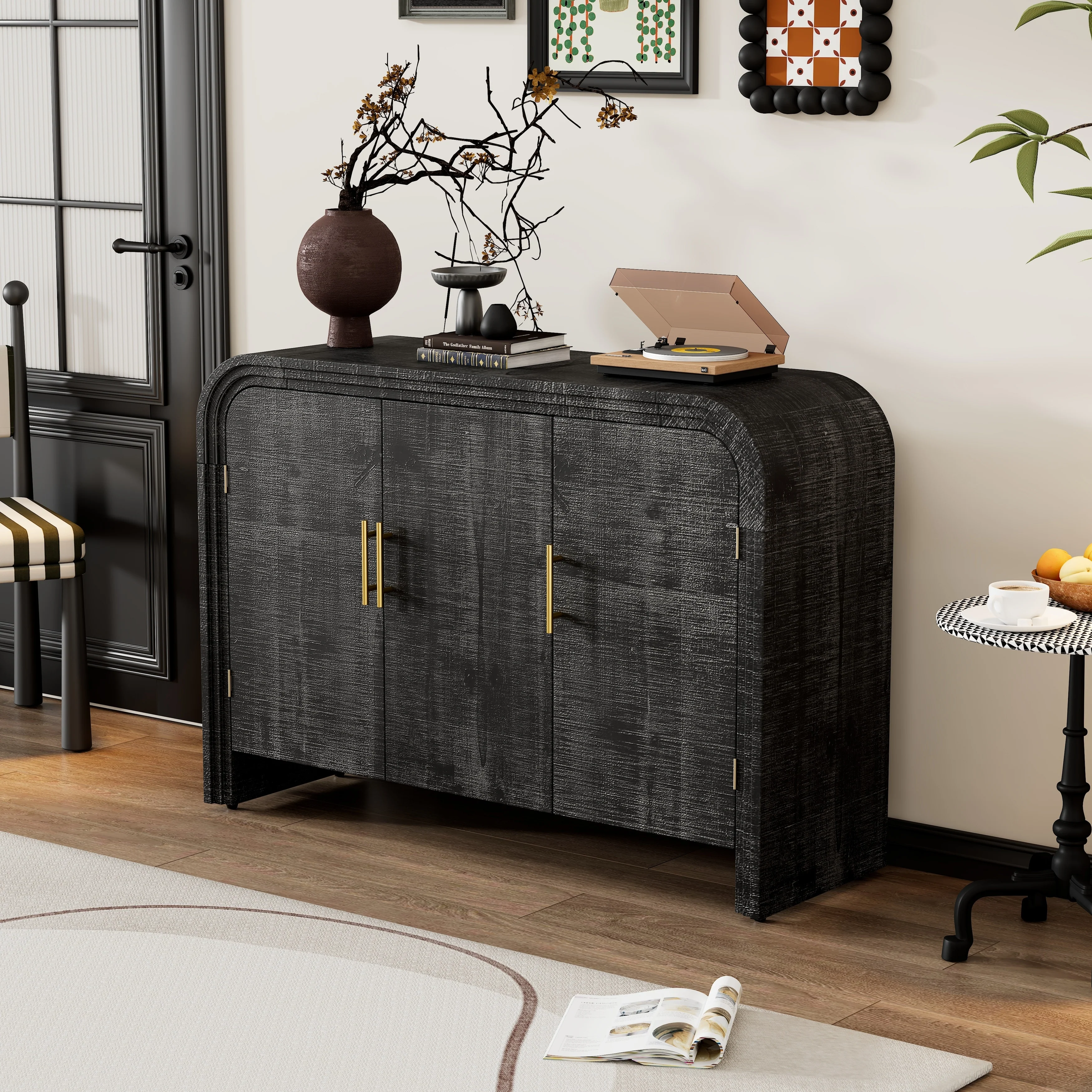 Retro Style Sideboard with Gold Handles and Adjustable Dividers for Living Room or Dining Room