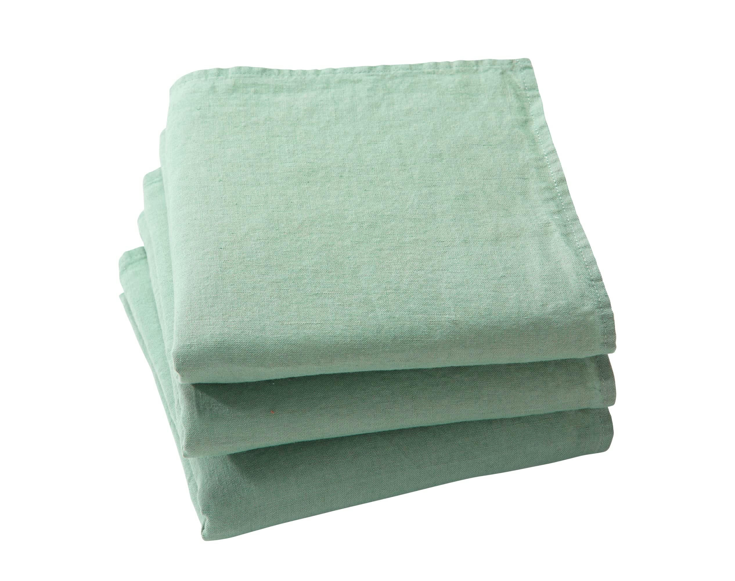 LINA - Lot de 3 serviettes de table vert en lin 41x41