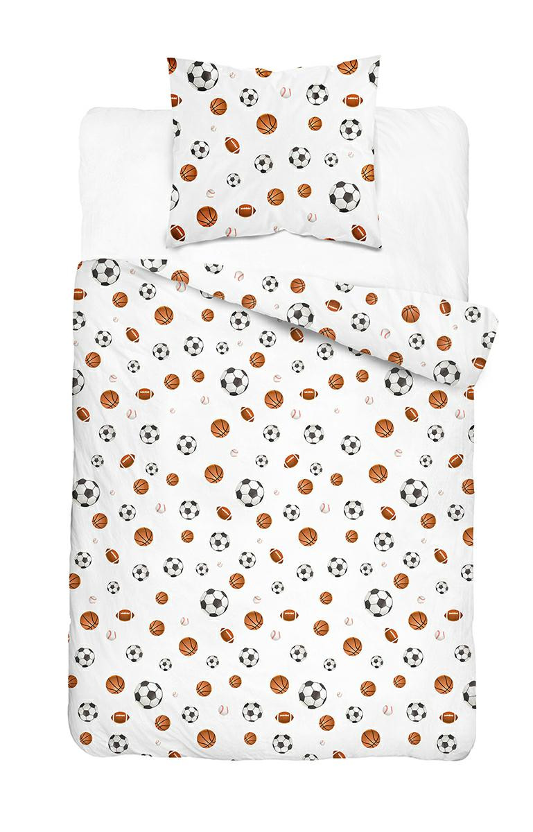 Pościel dziecięca 160x200 – 5726A – biała w piłki sportowe – KidsDreams