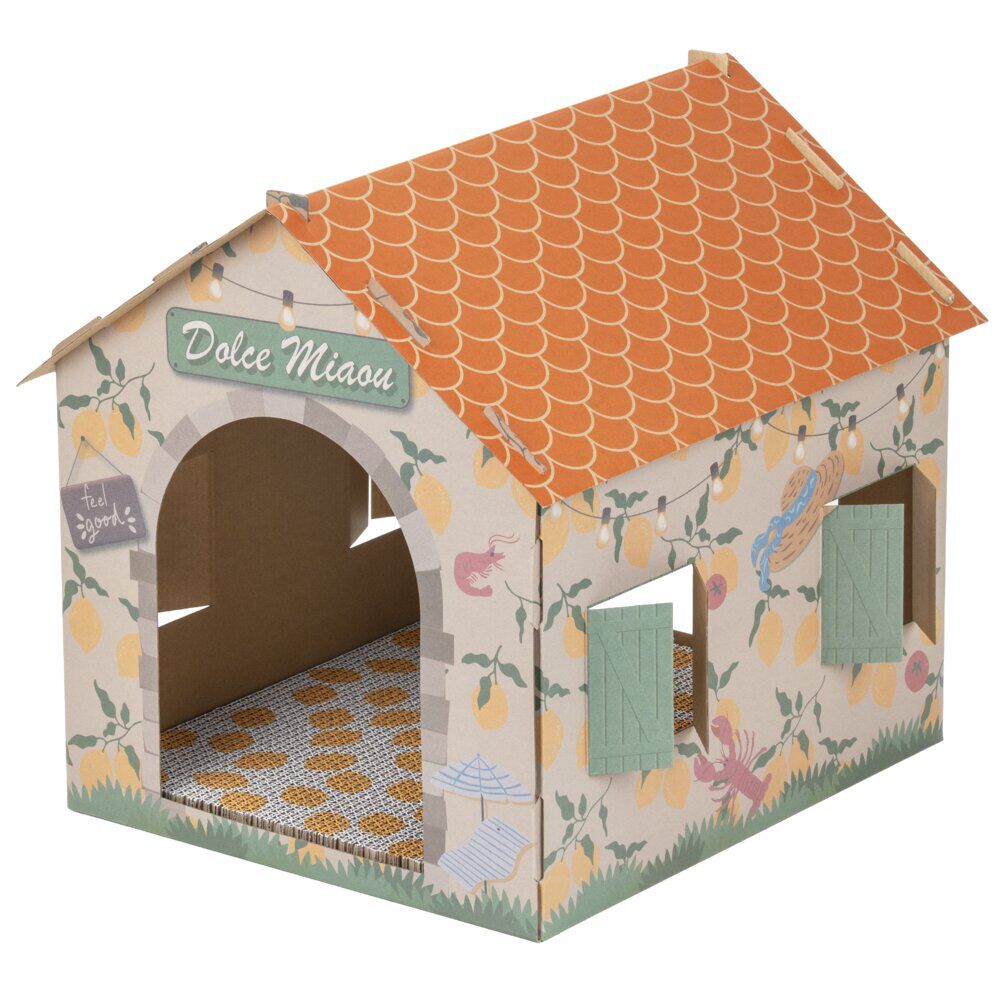 Maison pour chat carton décor Dolce Miaou 41x36xH41cm