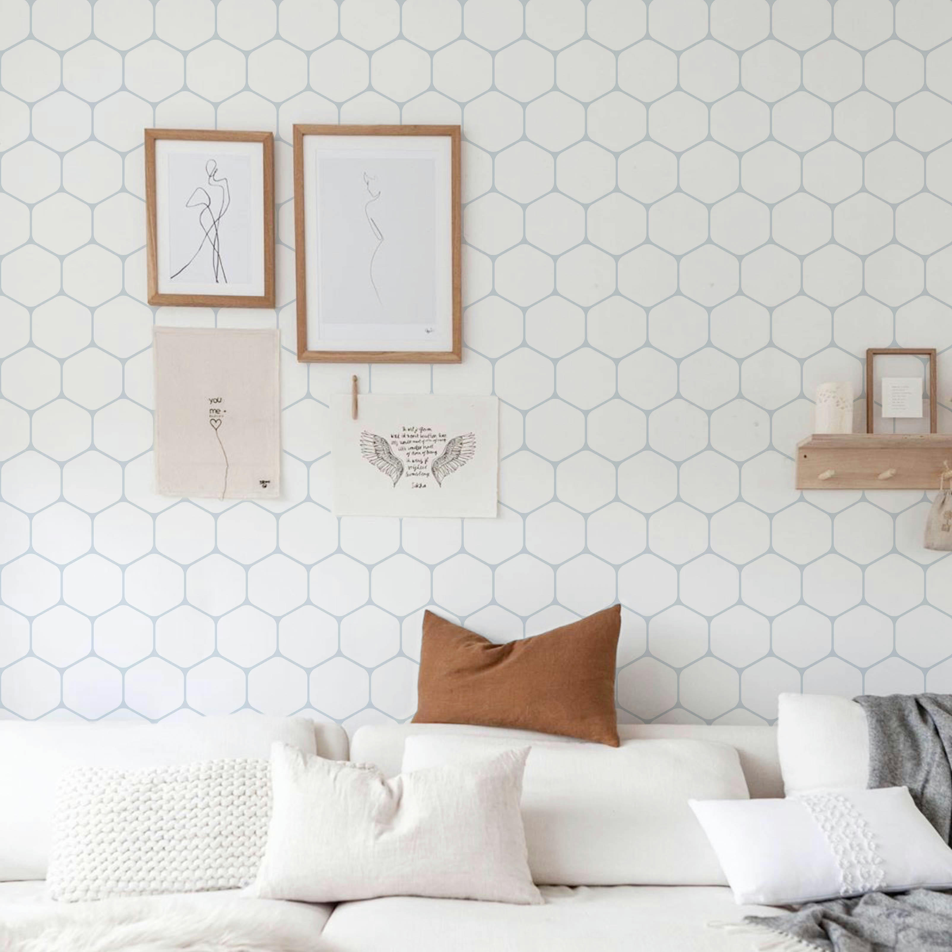 HIVE - Papier peint vinyle adhésif ruche poudre bleu 50x300 cm