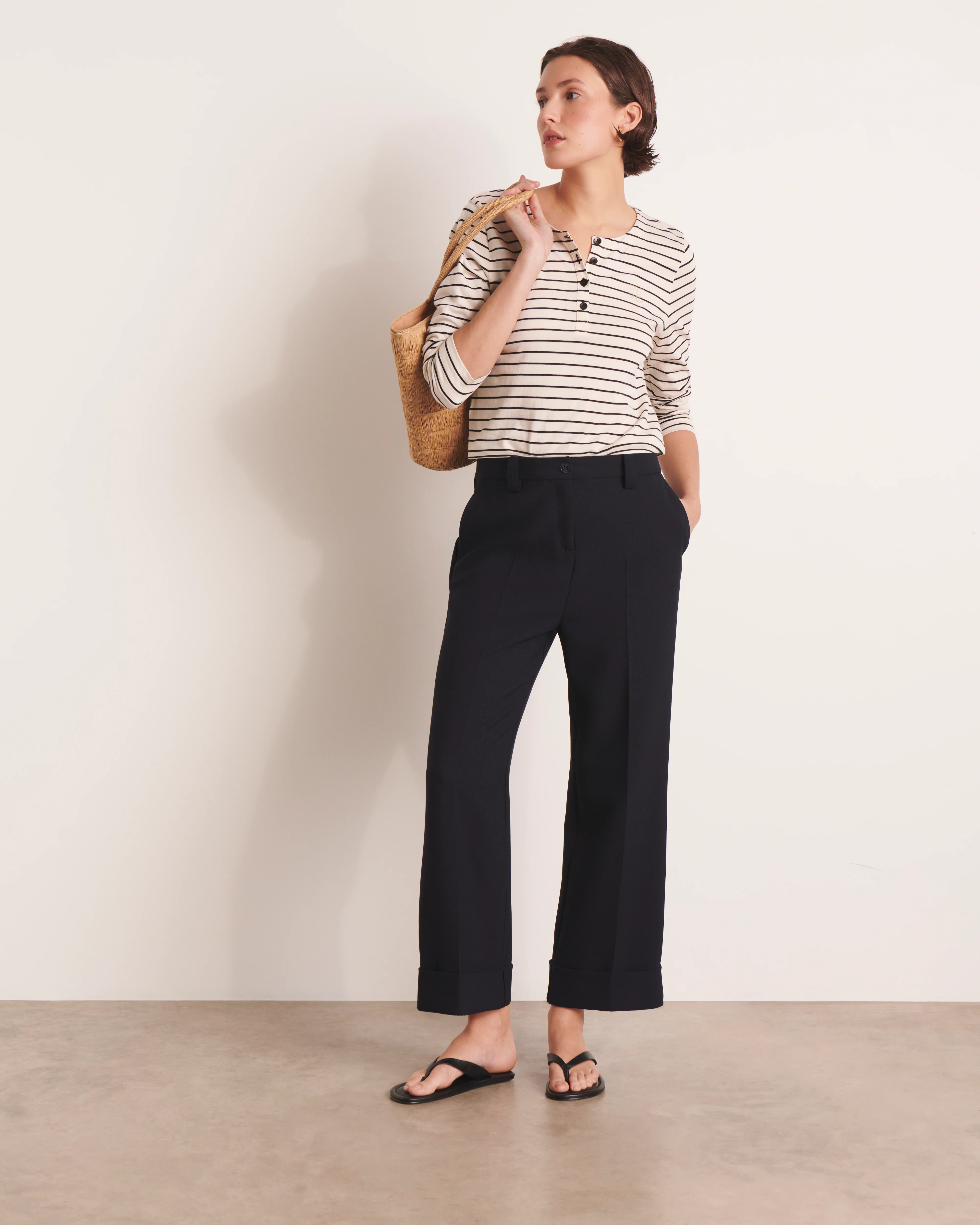 Pantalon large bleu marine PUNTO-DROIT/13128/317