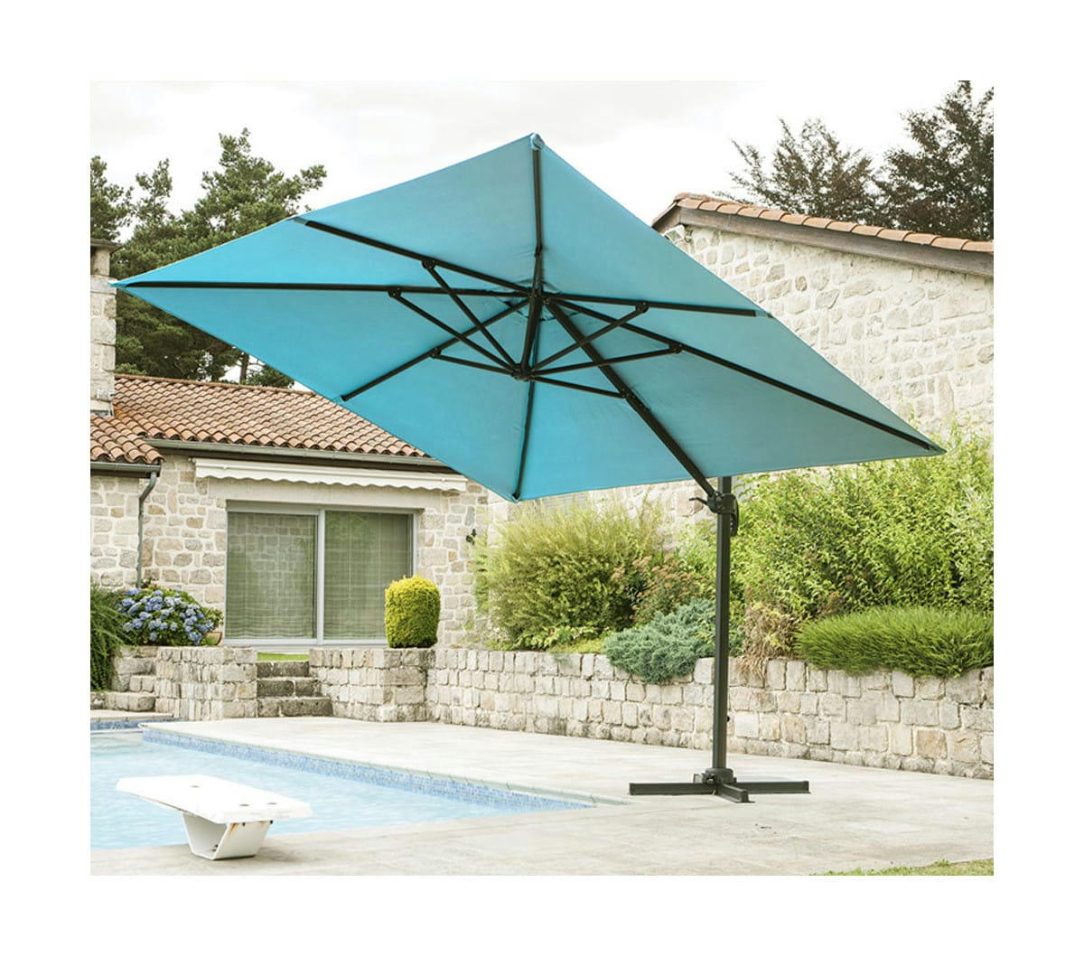 SUNKING - Parasol déporté 3x3m  - bleu canard en aluminium