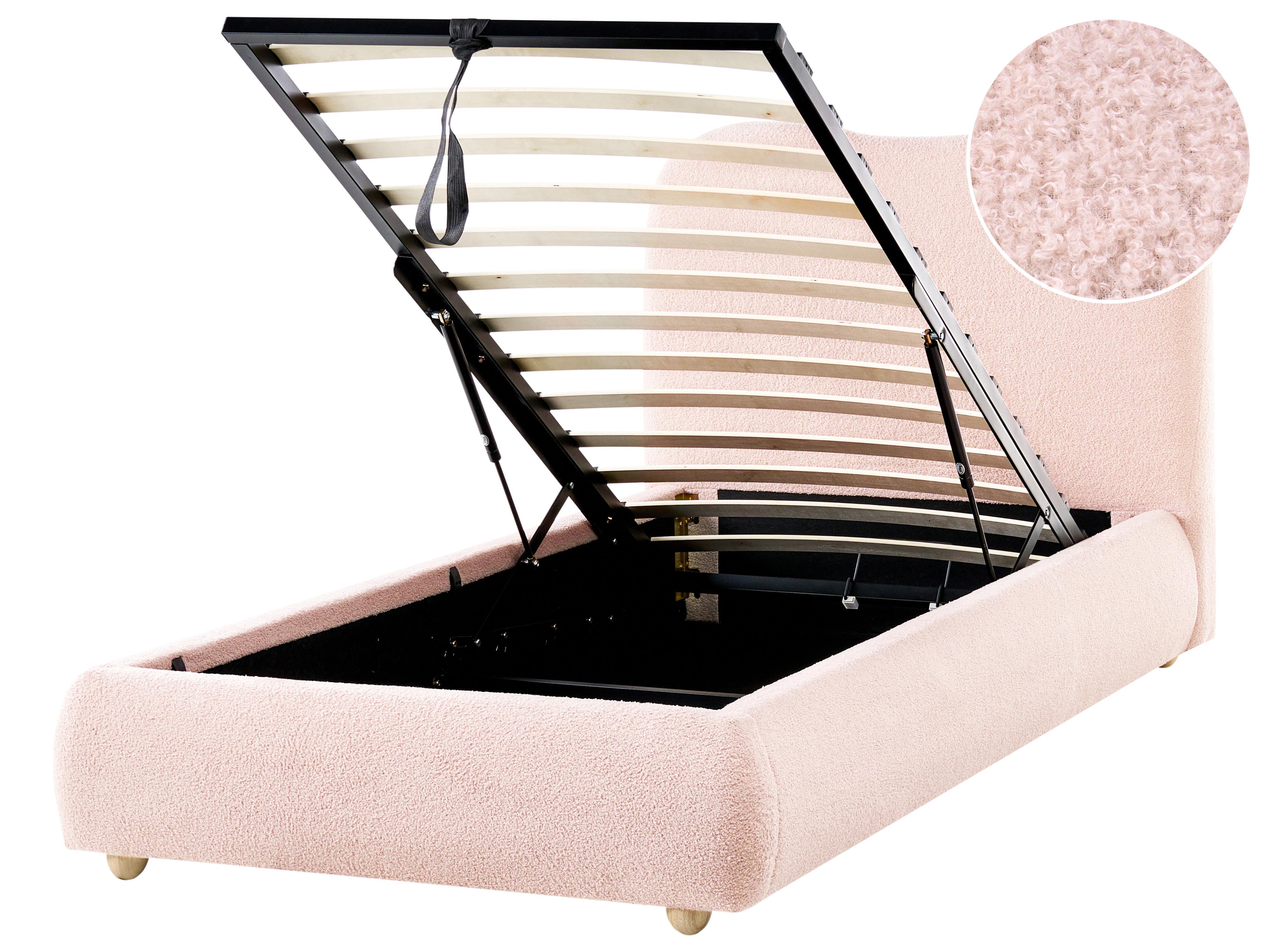 Ottoman Bed Boucle BLAGNAC 90 x 200 cm (EU Single) Pink