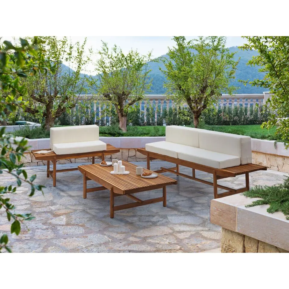 GIAVENO - Loungeset 3-zits - Gebroken wit - Acaciahout