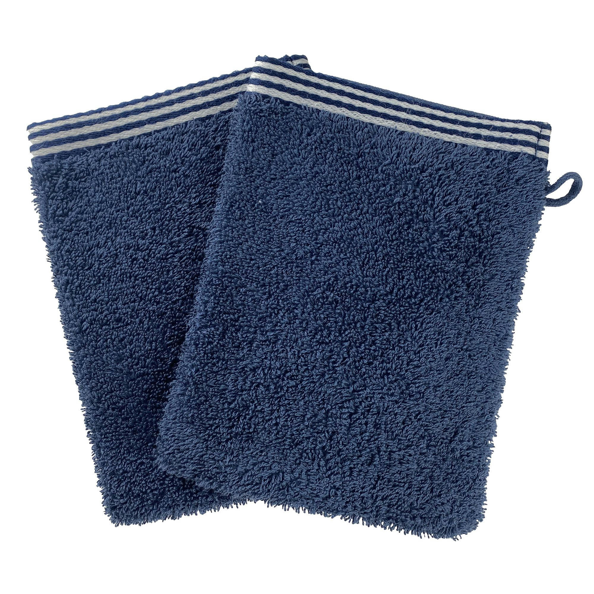 PHARE - Lot de 2 gants de toilette 15x21 bleu marine en coton 450 g/m²