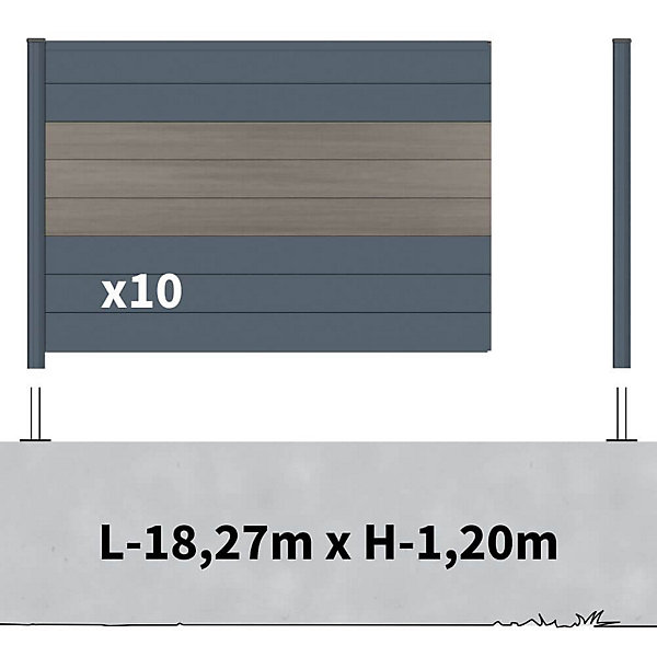 Kit clôture aluminium sur muret poteau sur platines - BAHIA &CRUZ Argent H-1,2m