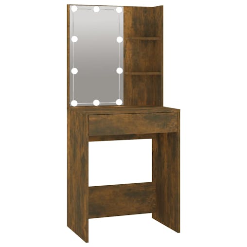 NNEVL LED Dressing Table with Cabinet Smoked Oak Engineered Wood