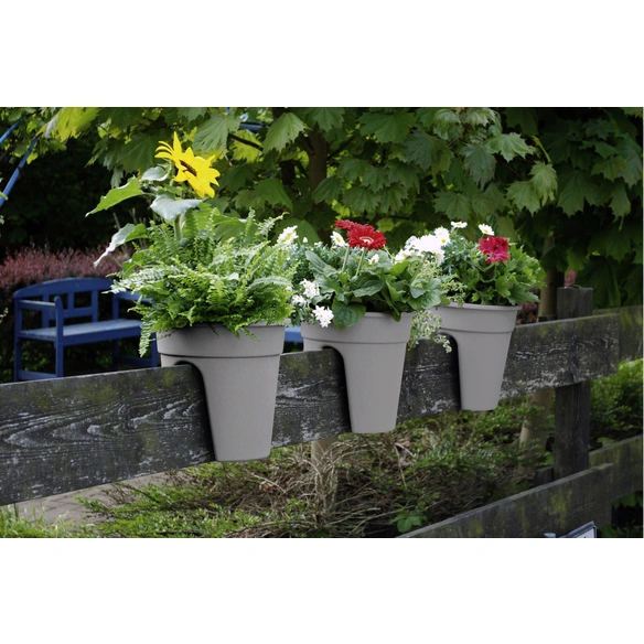 Geländerblumenkasten, Kunststoff (PP), grau, rund