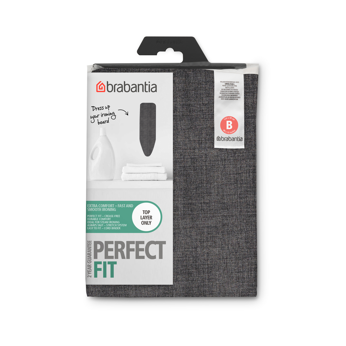 Brabantia Strijkplankhoes B, 124x38 cm, 2mm schuim - Denim Black