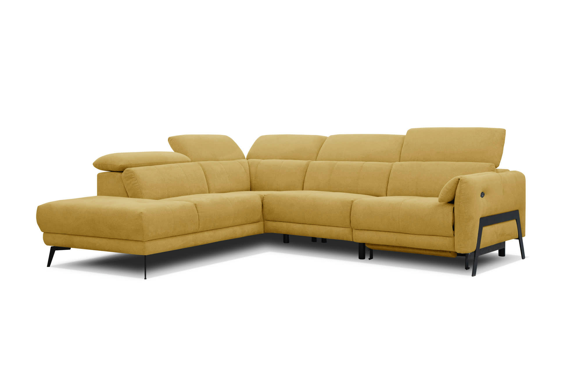 SCALA - Canapé d'angle gauche 5 places avec une relax électrique, Tissu Jaune