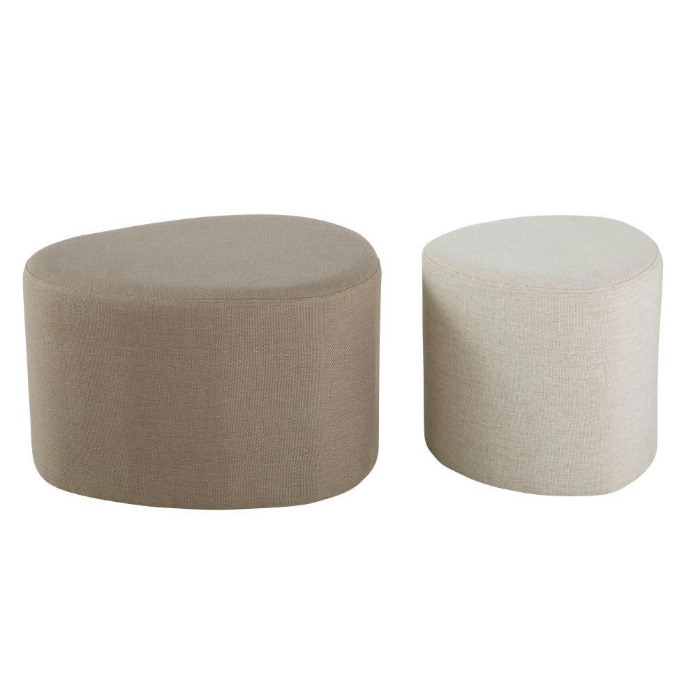 ANTHIME - Poufs gris clair et blanc (x2)