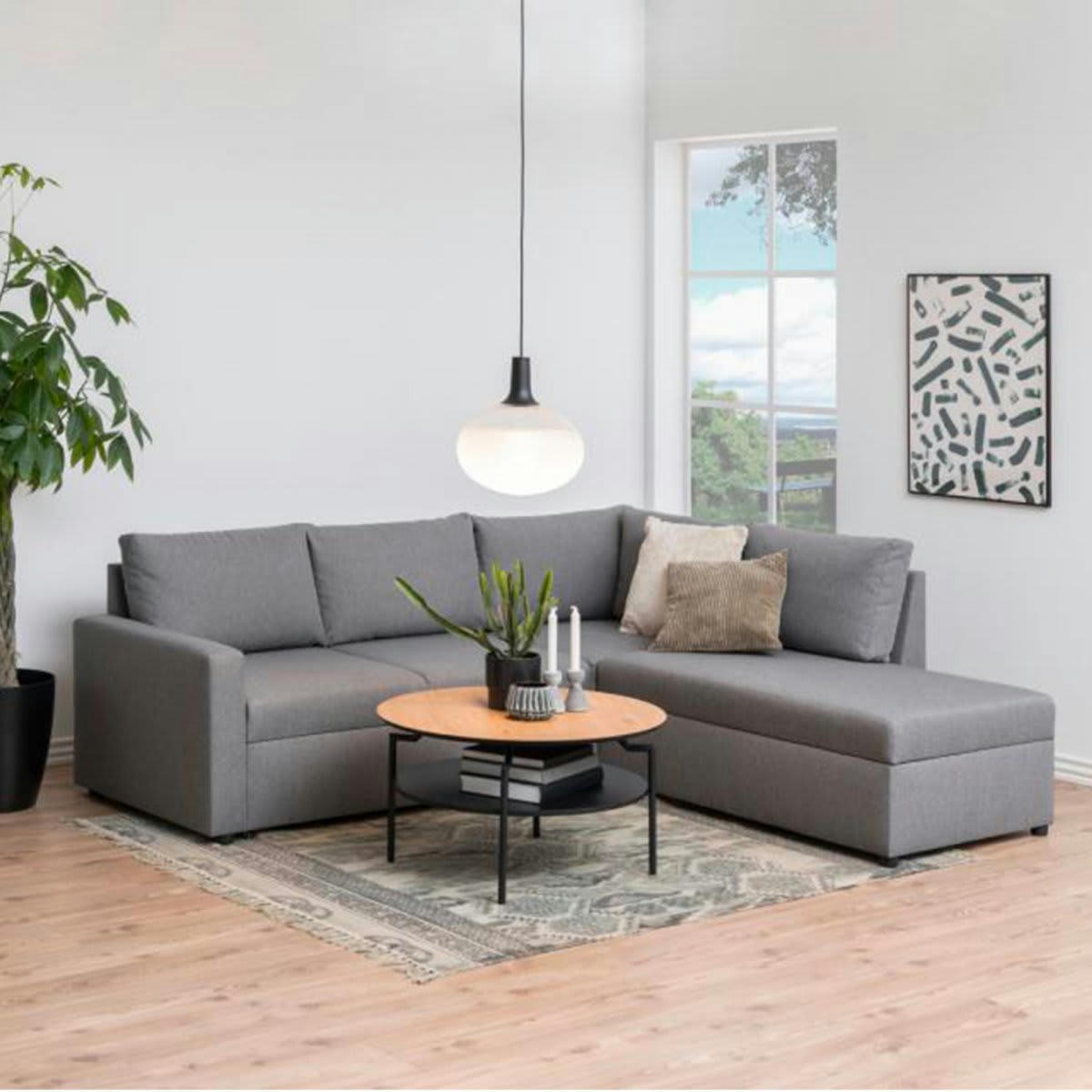 GOLDA - Table basse ronde en bois et métal noir