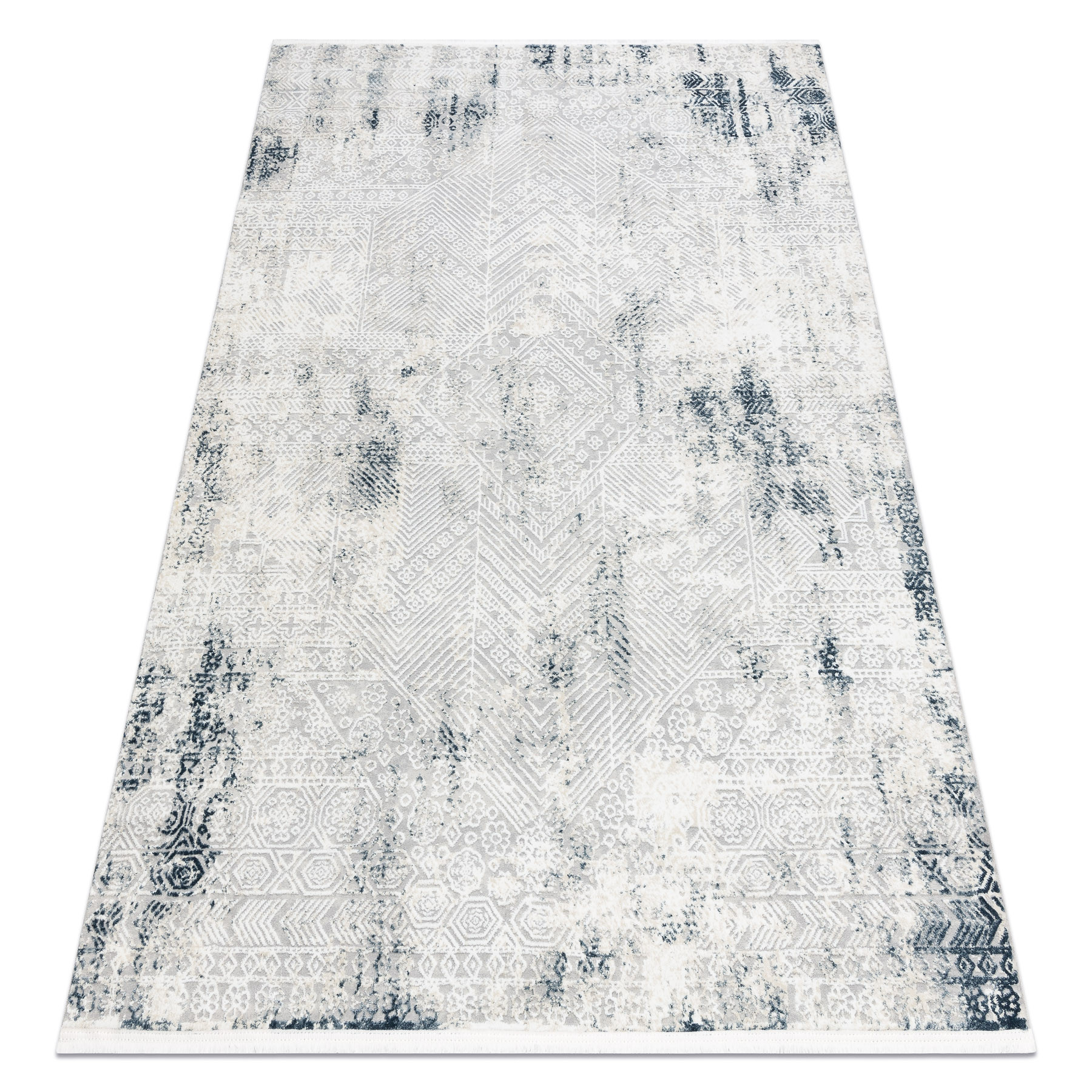 Dywan DUKE 51558 krem / niebieski - Geometryczny vintage, 80x150 cm