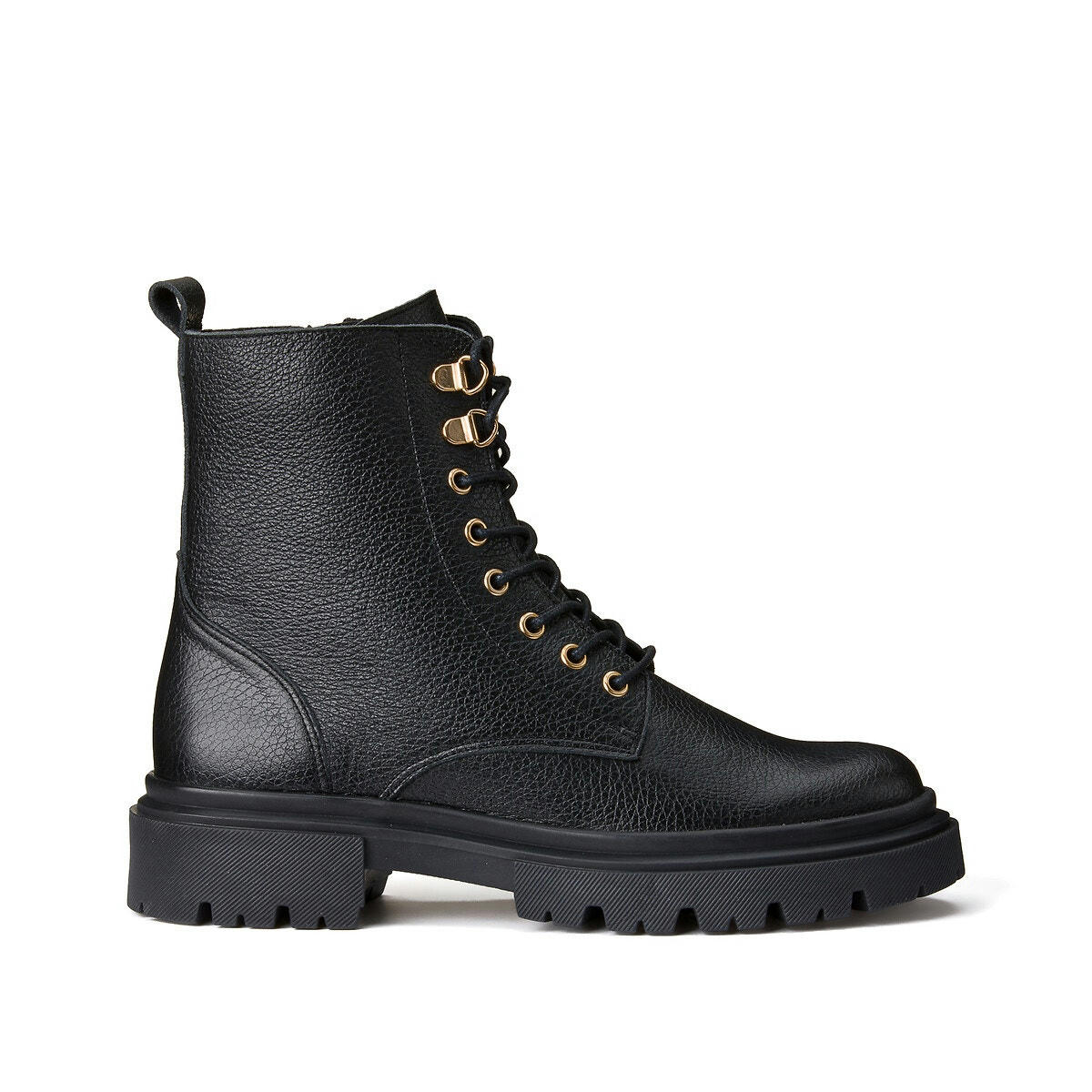 Bottines à lacets en cuir, semelle crantée