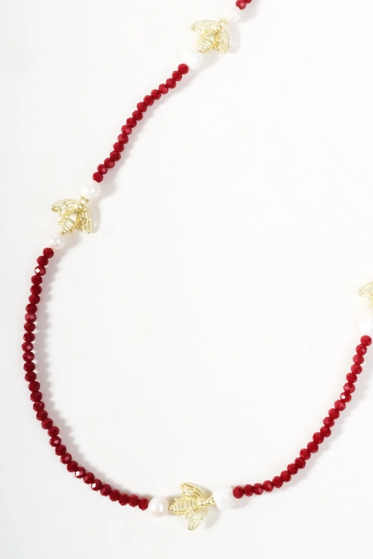 Faux Pearl & Red Bead Necklace