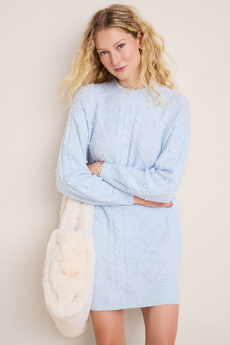 Tara Pearl Embellished Sweater Mini Dress