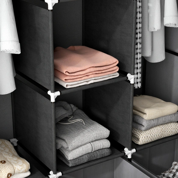 Stoffschrank, Kleiderstangen & Schubladen, LxBxH: 125x43x162,5 cm, dunkelgrau