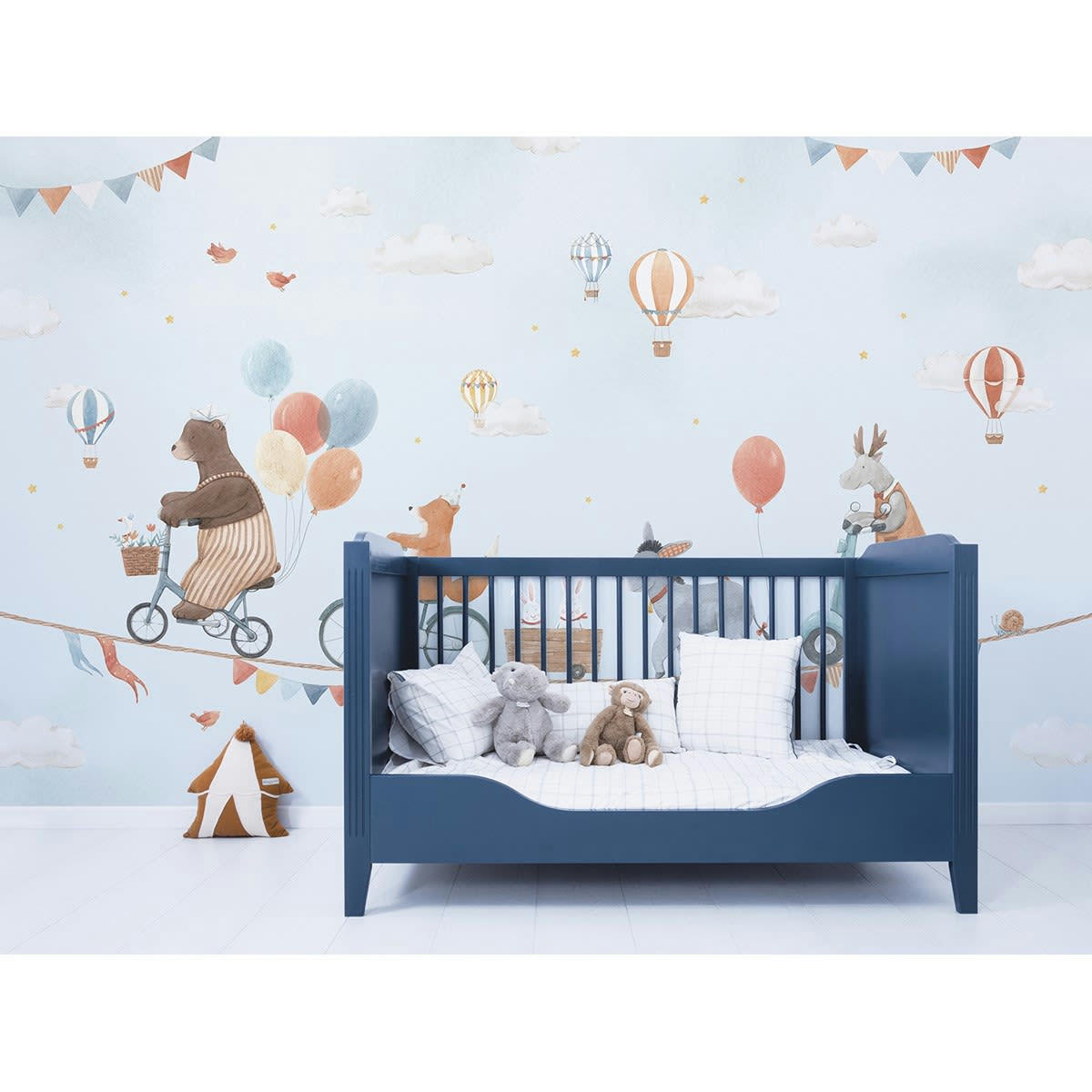 GENTLE FRIENDS - Papier peint panoramique animaux, bleu 4m x 2,48m