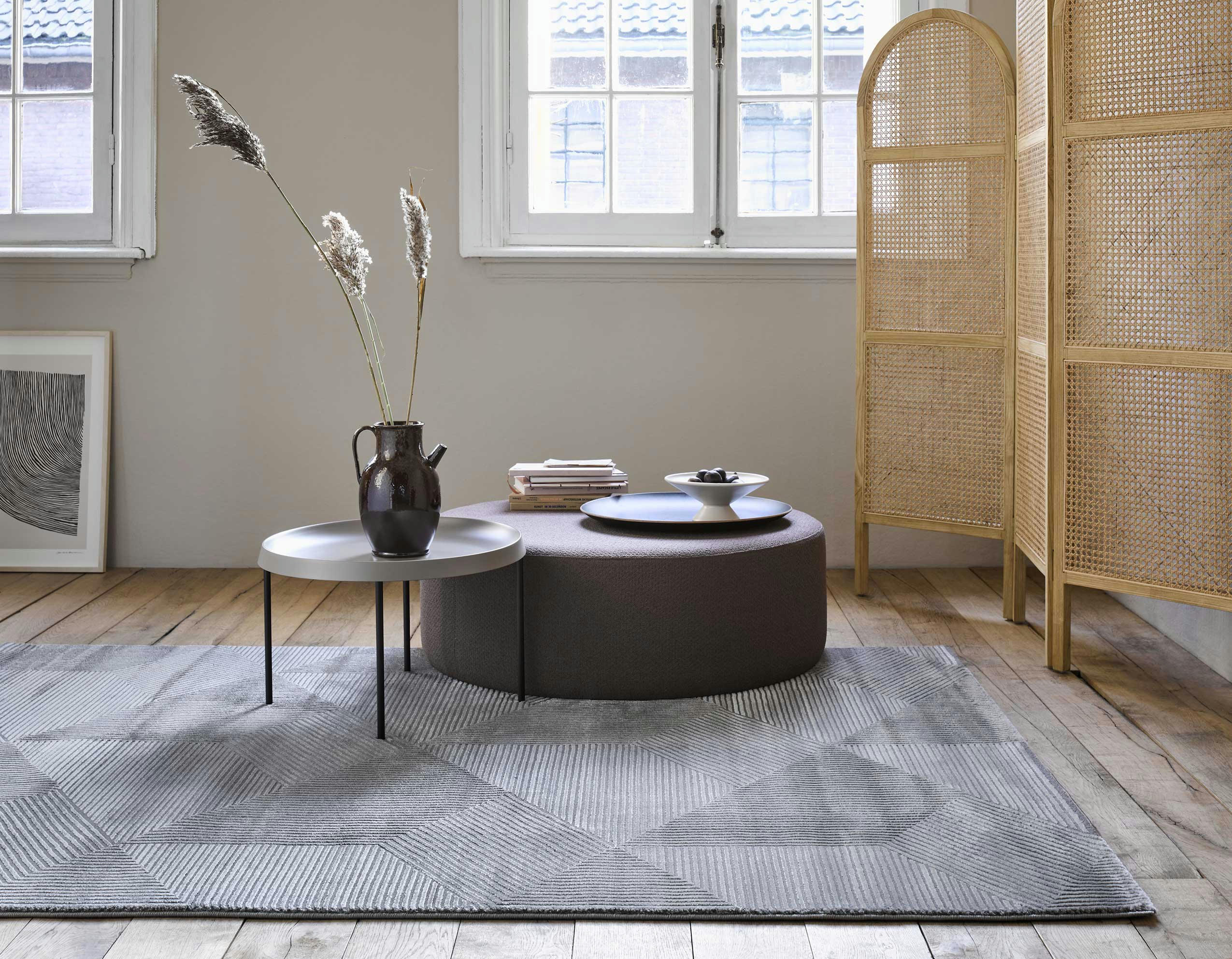 VELVET GROOVE - Tapis motif géométrique à relief gris taupe 170x120