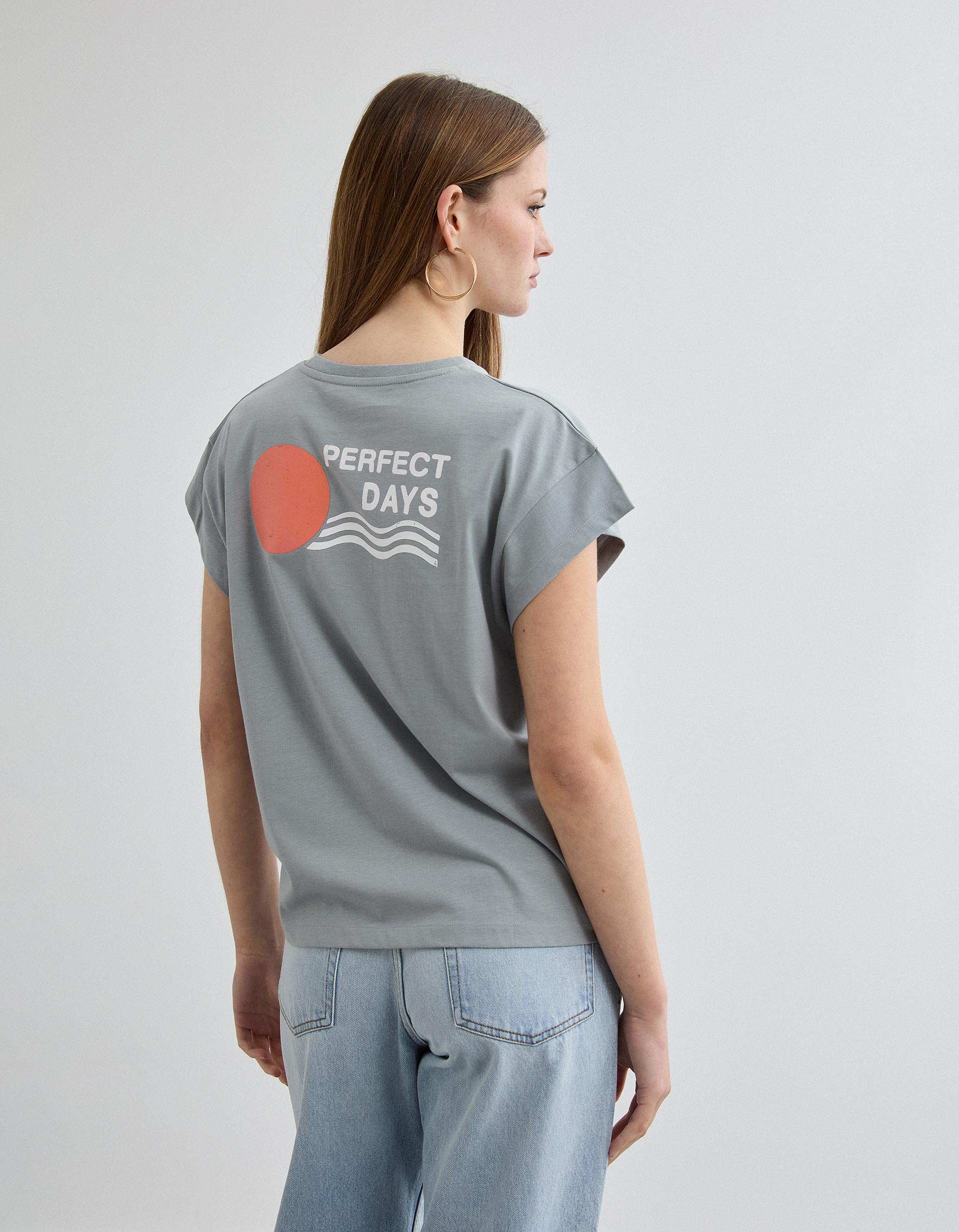 T-shirt Estampado, Mulher, Cinzento Claro