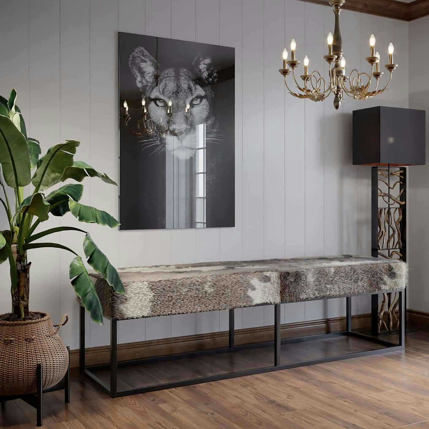 COUNTRY LIFE - Banc 2 places en peau de chèvre et acier