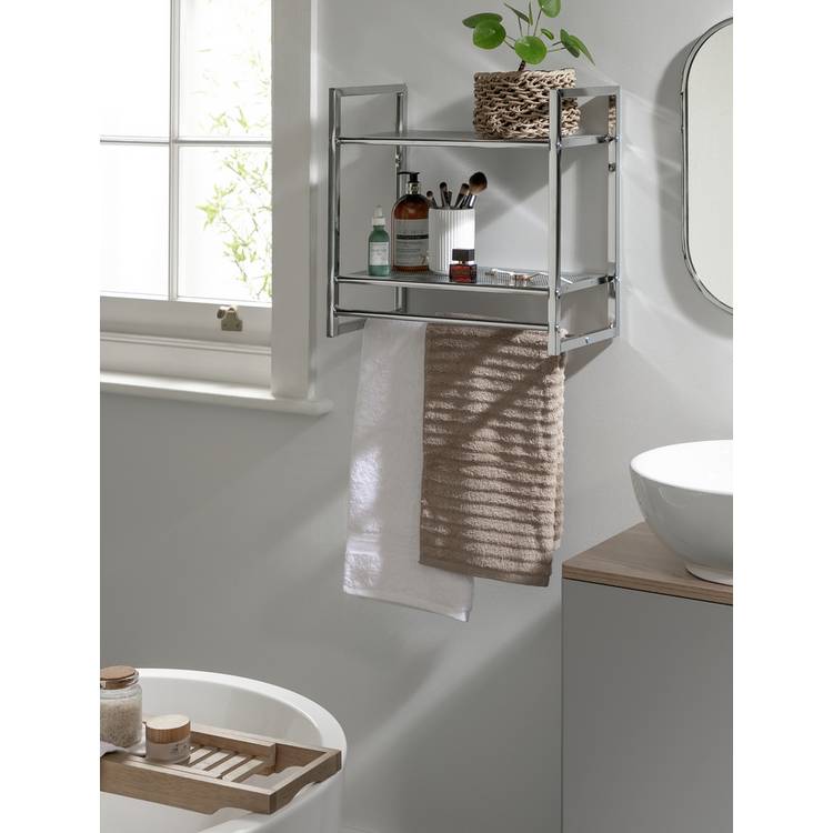 Habitat 2 Tier Wall Mounted Shelf Unit and Towel Rail-Silver