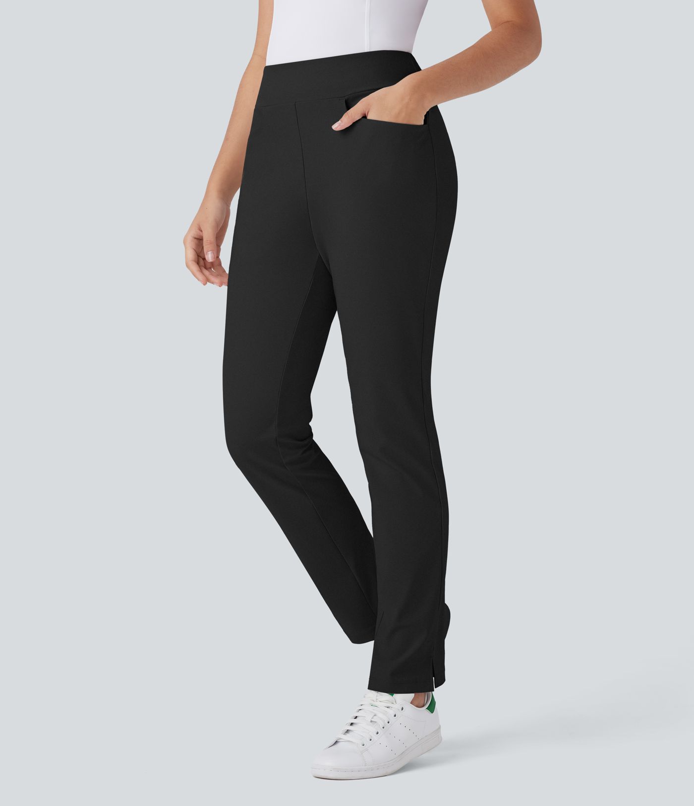 Pantalon de golf taille moyenne à séchage rapide avec multiples poches, fentes et coupe fuselée-Poche pour tee de golf-UPF40