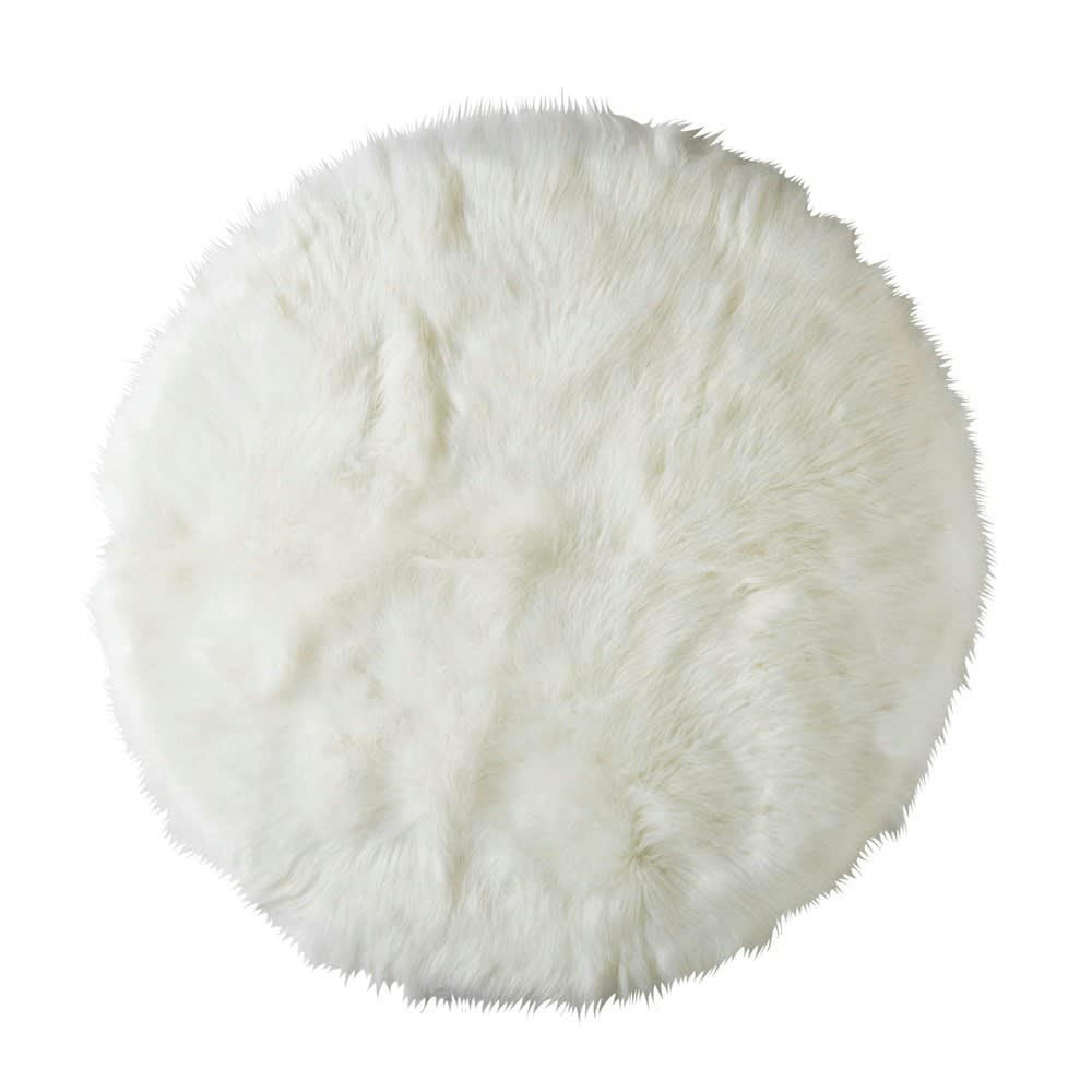 Furil - Tapis rond shaggy imitation fourrure  blanche D.140cm