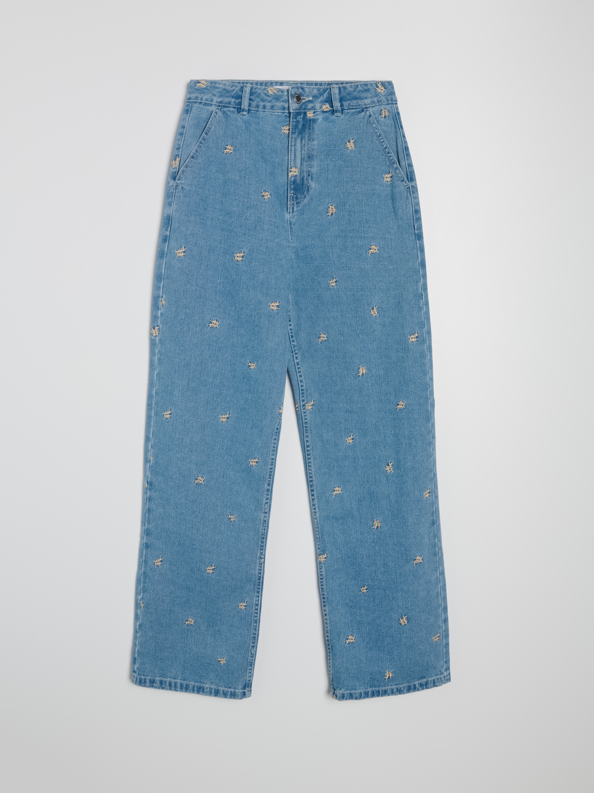 Jeansy wide leg z haftem